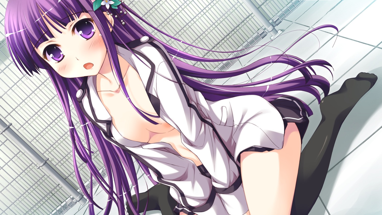 game_cg iro_ni_ide_ni_keri_waga_koi_wa ko~cha nipple_slip no_bra open_shirt tenjo_kikyou windmill