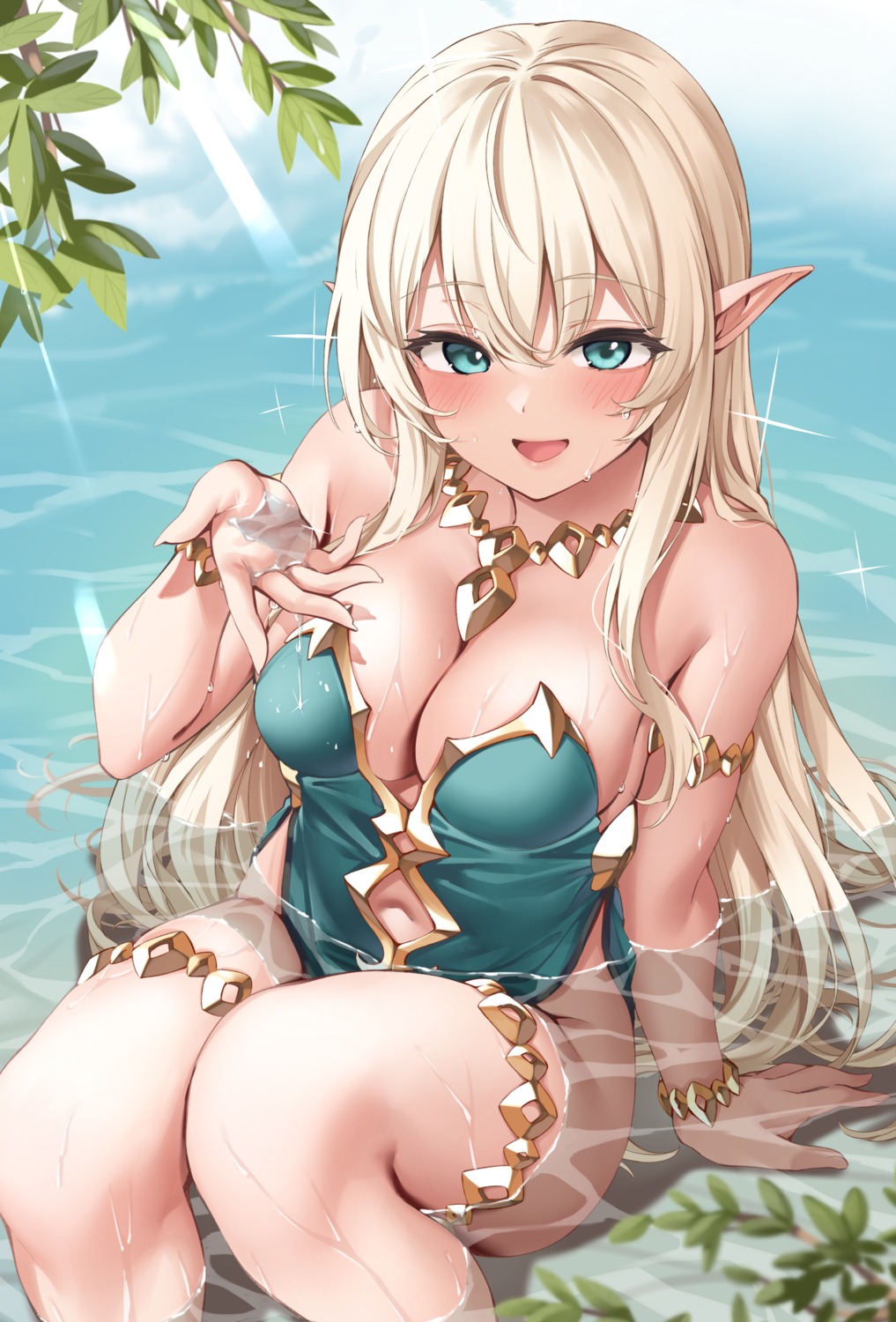 ebifurya elf garter no_bra pointy_ears wet