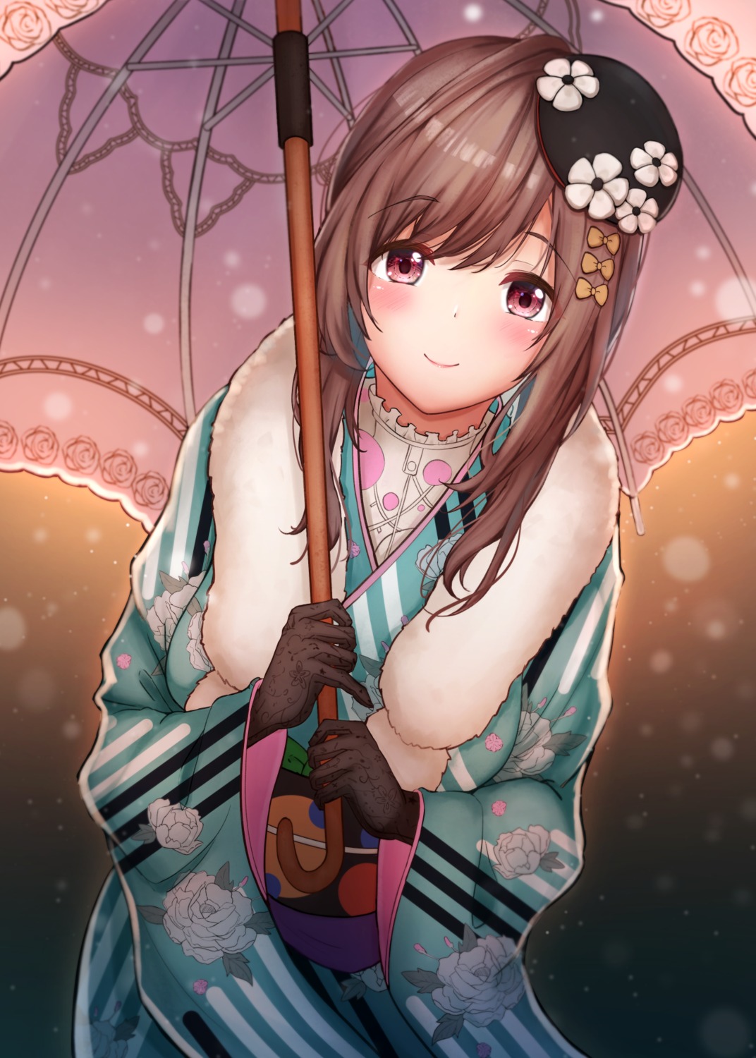 aiban kimono the_idolm@ster the_idolm@ster_shiny_colors tsukioka_kogane umbrella