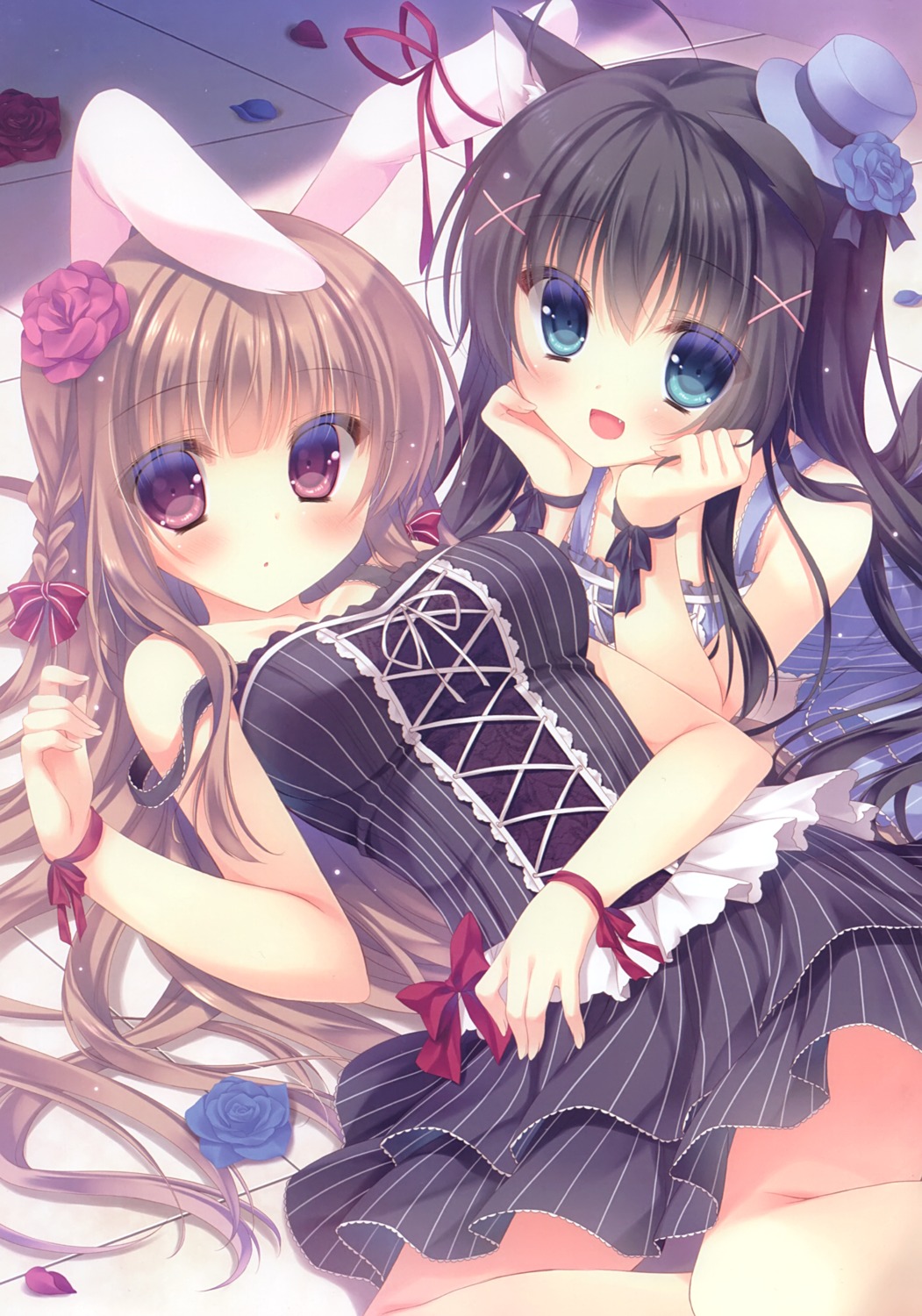 animal_ears bunny_ears dress nekomimi nopan peach_candy skirt_lift yukie