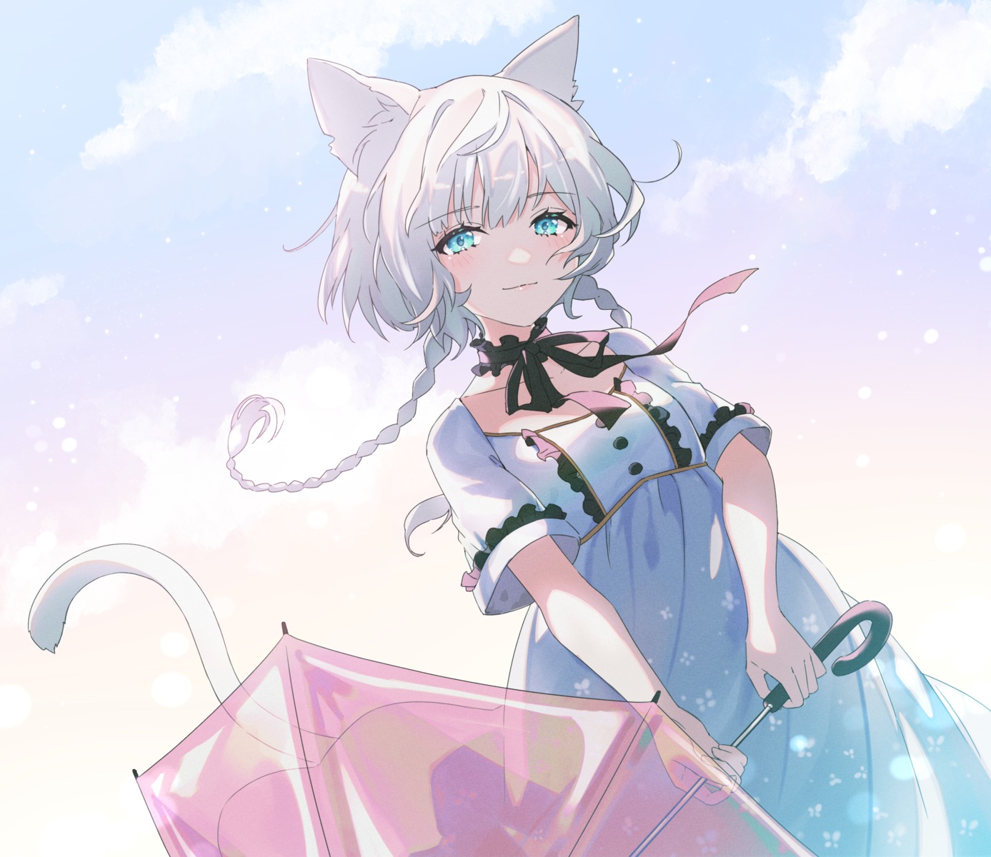 animal_ears nekomimi saiki_komari tail umbrella