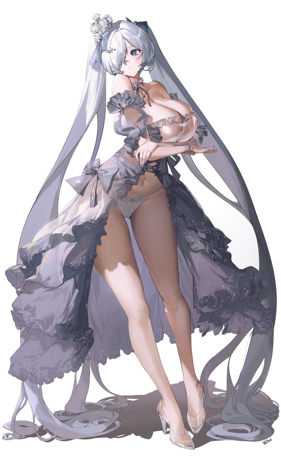 cameltoe cinderella_(nikke) dress goddess_of_victory:_nikke heels nike_(nike1060) no_bra pantsu see_through skirt_lift