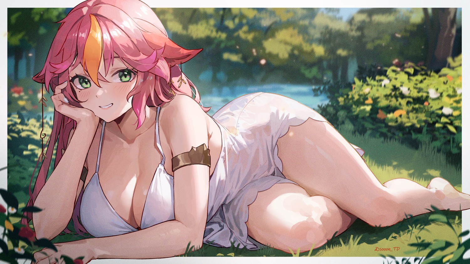 animal_ears dress indie_virtual_youtuber no_bra see_through sooon summer_dress