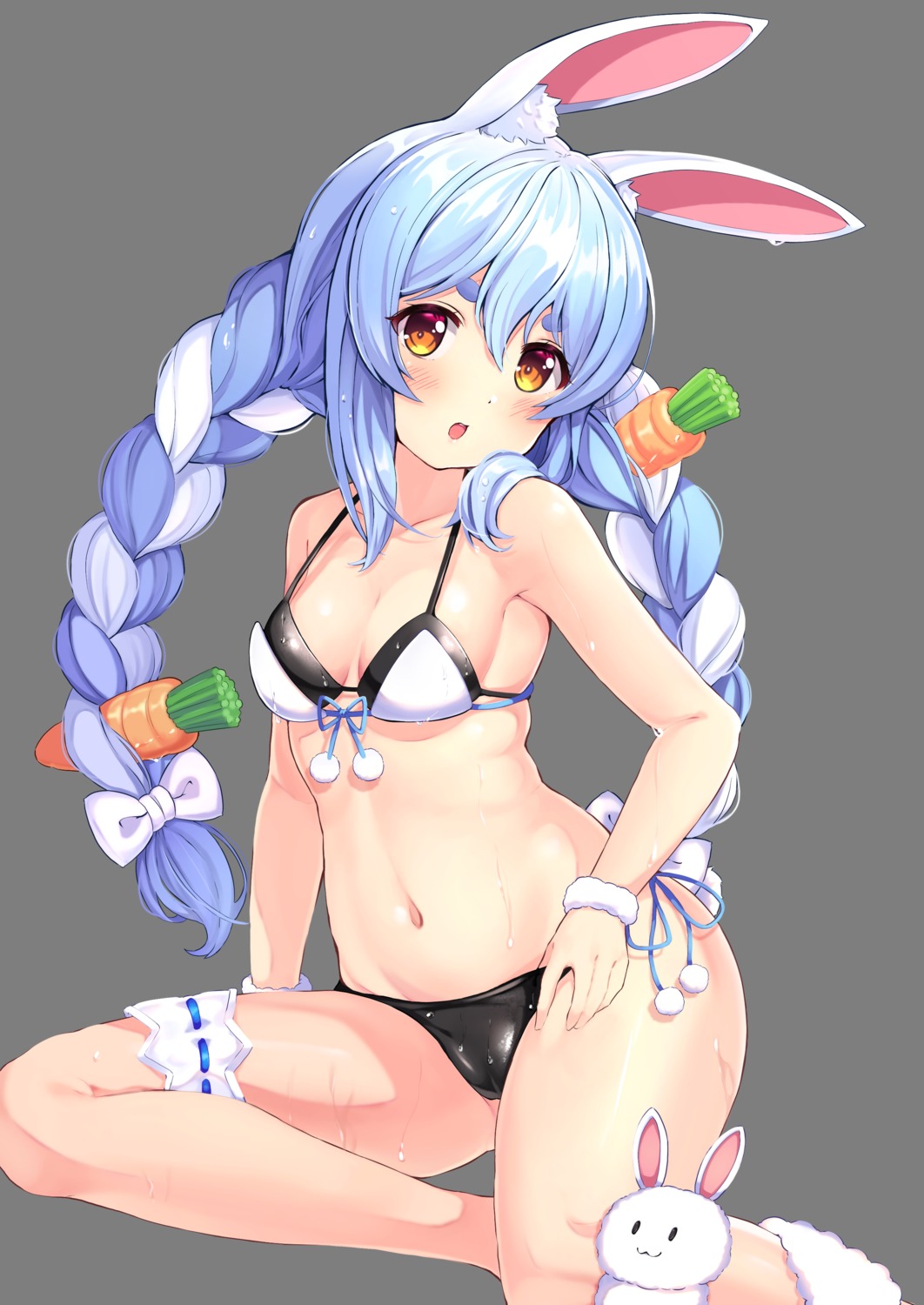 animal_ears bikini bunny_ears cameltoe garter hololive nanamira_bi swimsuits usada_pekora wet