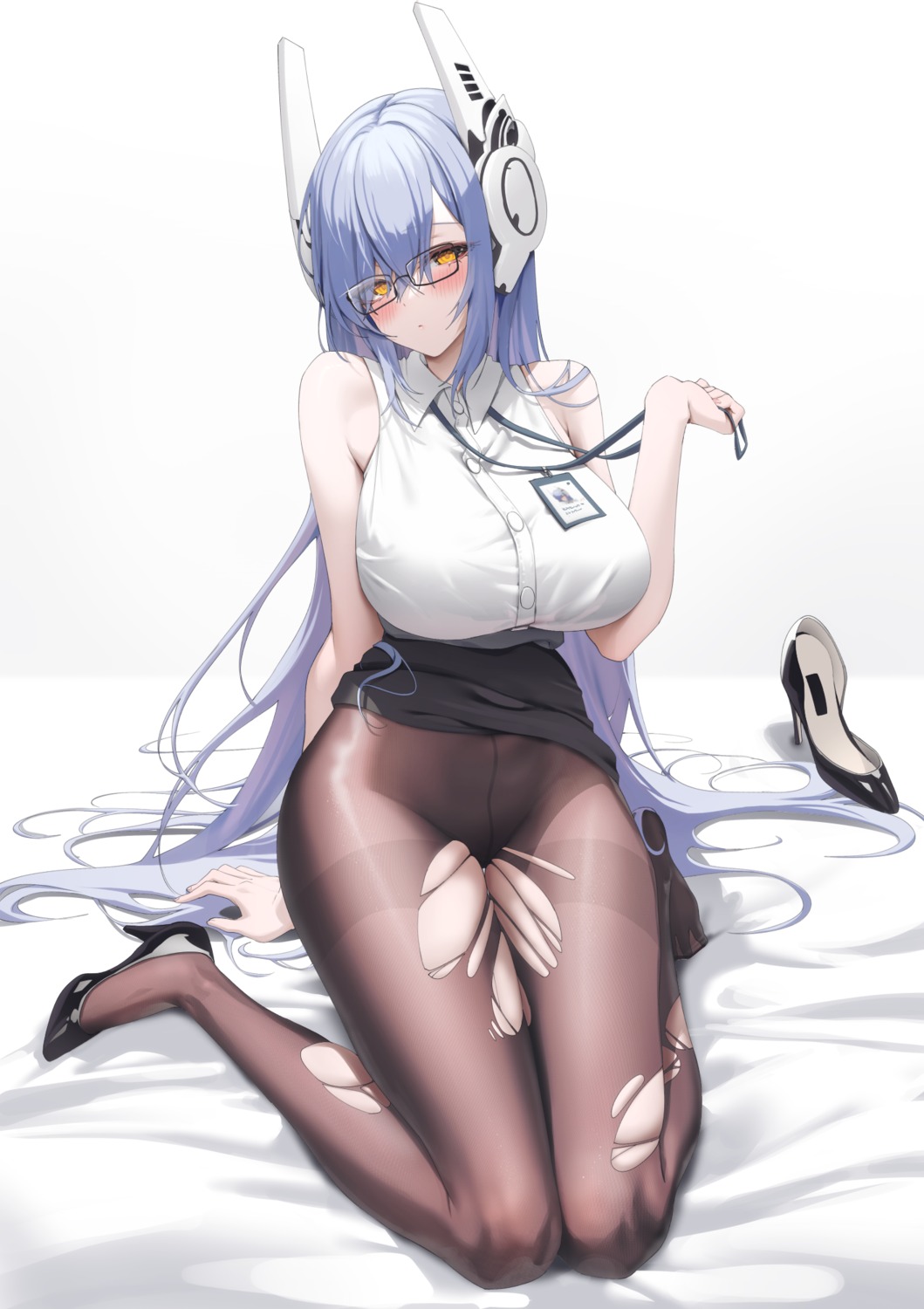 alpha_(ypalpha79) girls_frontline heels nopan pantyhose skirt_lift tar-21_(girls_frontline) torn_clothes