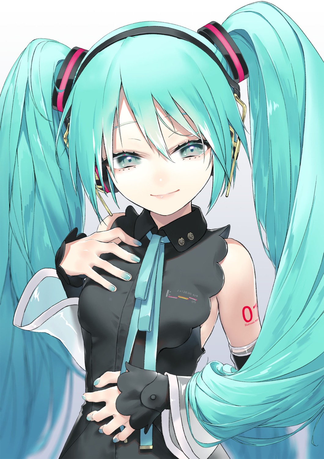 hatsune_miku headphones rsk_(tbhono) tattoo vocaloid