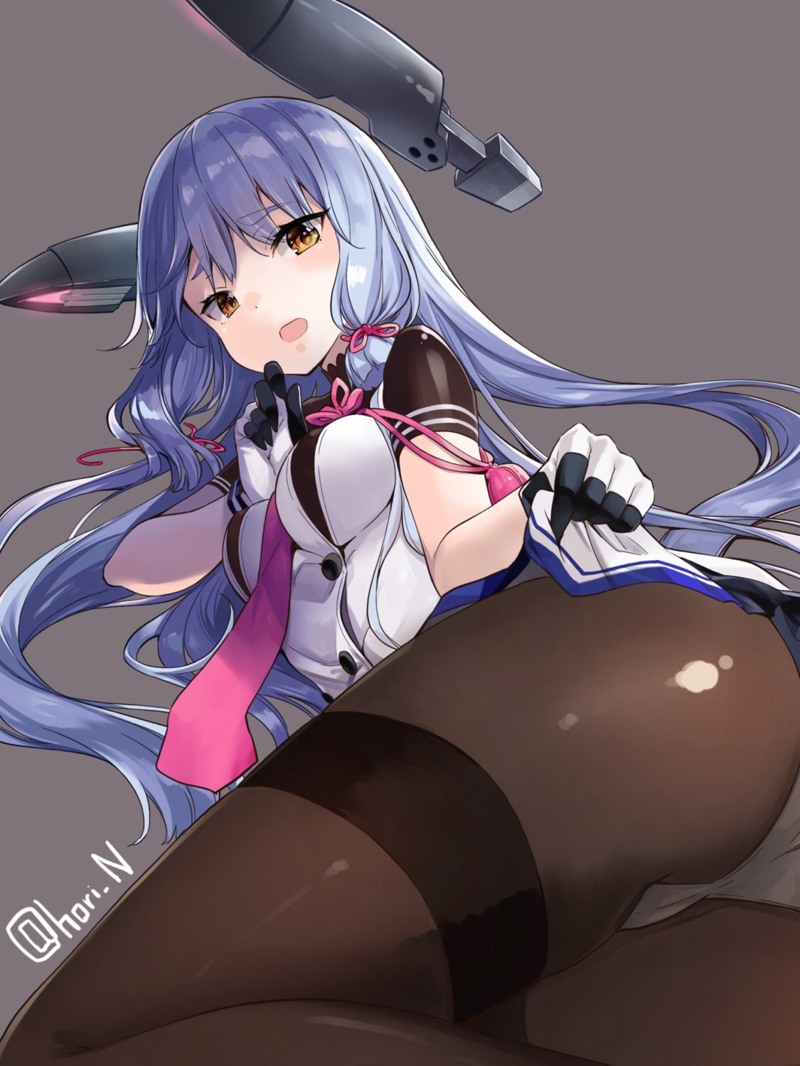 ass kantai_collection murakumo_(kancolle) nino_(shira825) pantsu pantyhose see_through skirt_lift