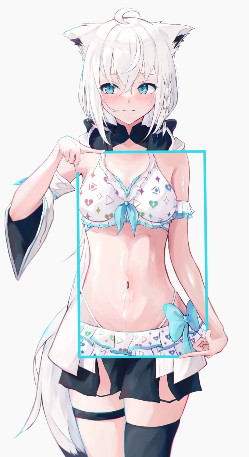 animal_ears bikini garter hijiriunu hololive hololive_gamers kitsune shirakami_fubuki swimsuits tail thighhighs