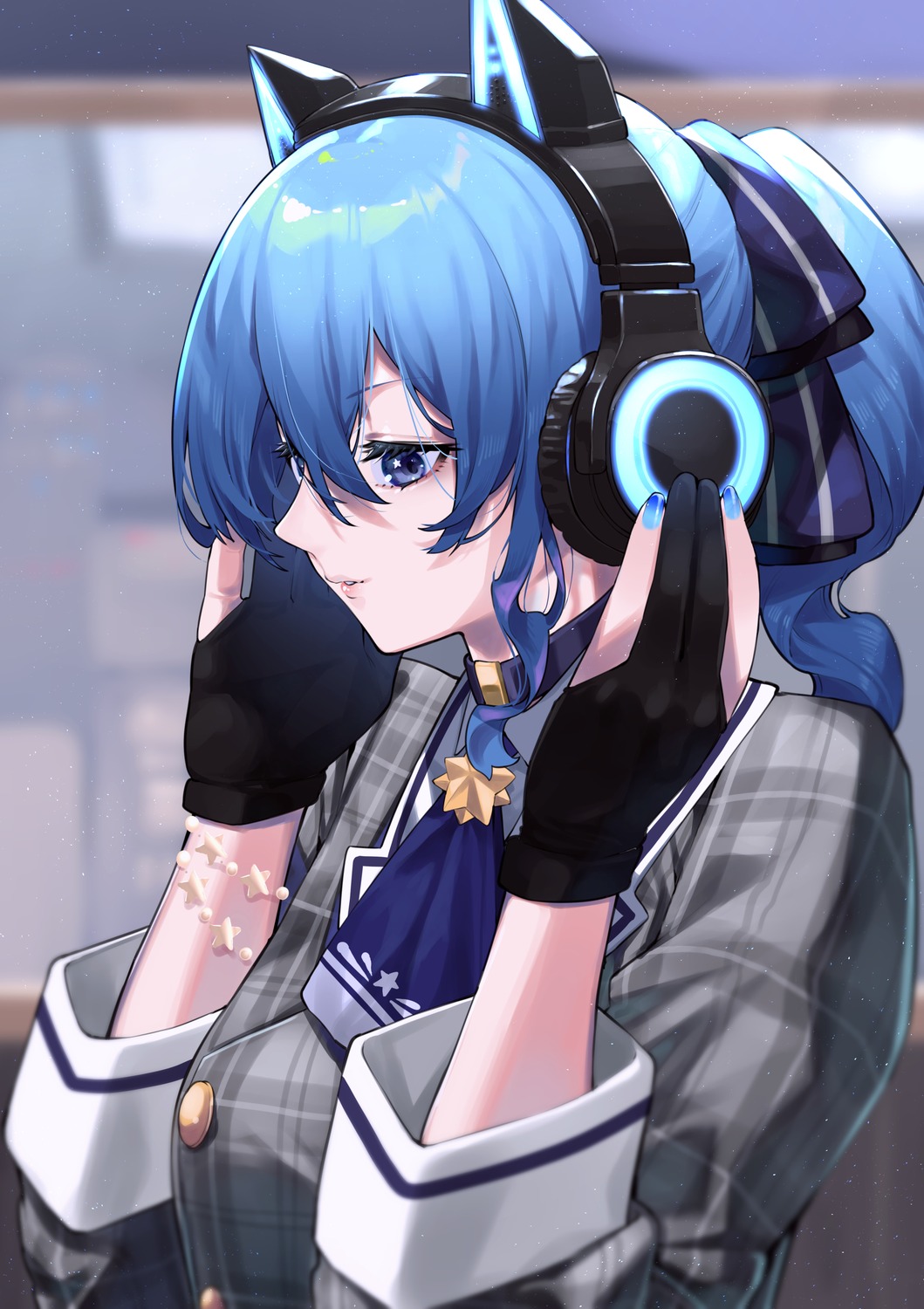animal_ears dress headphones hololive hoshimachi_suisei nekomimi tagme