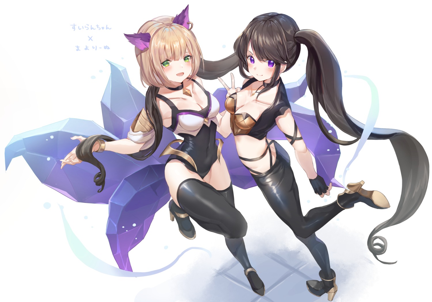 animal_ears cleavage crossover heels kitsune leotard nogi_momoko tail thighhighs