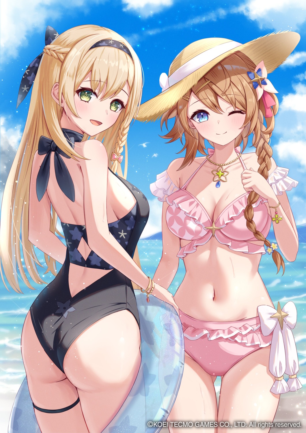 ass atelier atelier_resleriana atelier_ryza bikini cleavage garter klaudia_valentz koei_tecmo resna_sternenlicht see_through swimsuits togemaru wet