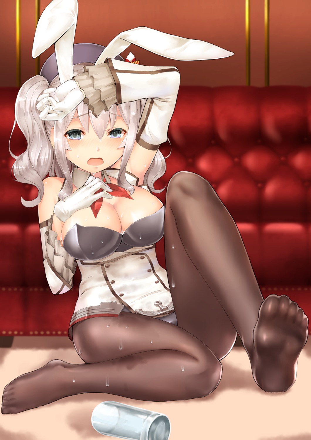 animal_ears bunny_ears bunny_girl cleavage feet kantai_collection kashima_(kancolle) pantyhose rin2008