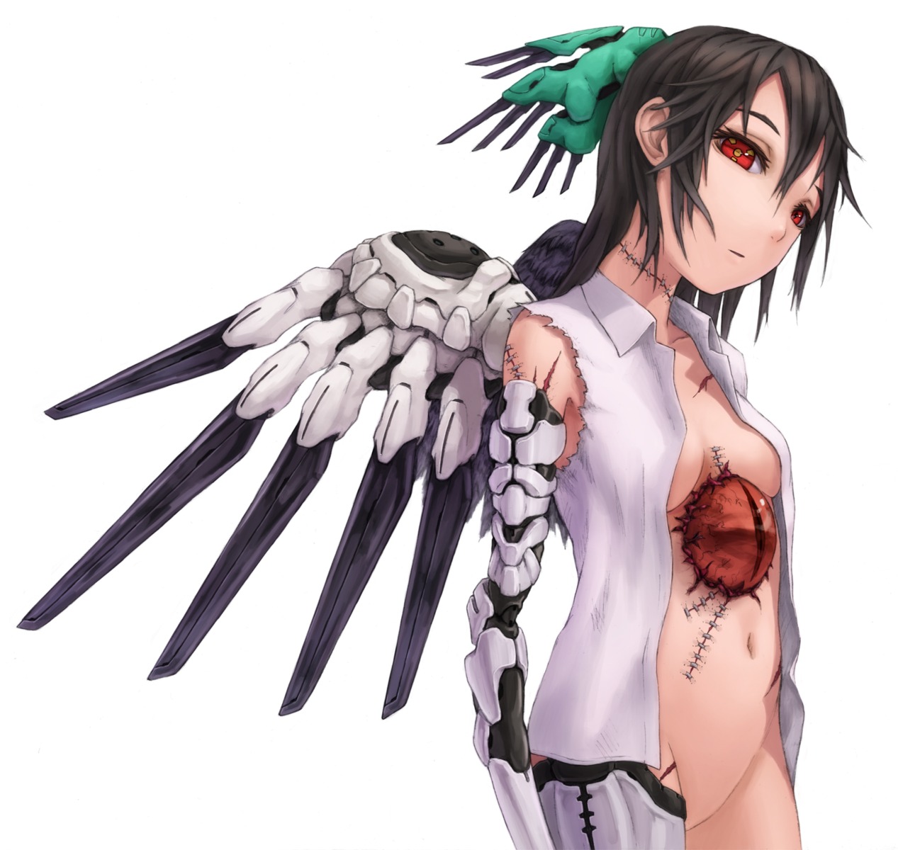 bottomless guro kurione mecha_musume no_bra open_shirt reiuji_utsuho touhou wings