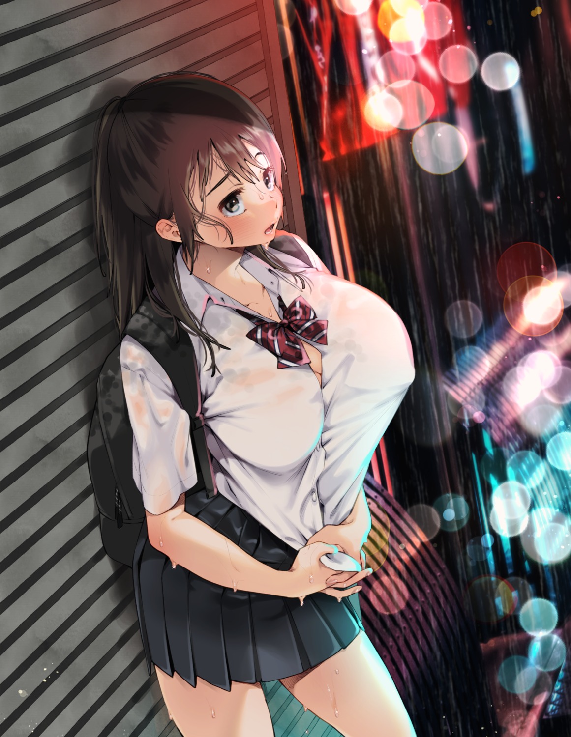 erect_nipples karasuma_yayoi see_through seifuku wet wet_clothes