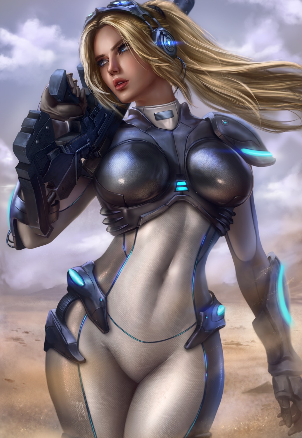 armor bodysuit gun headphones logan_cure nova_(starcraft) starcraft