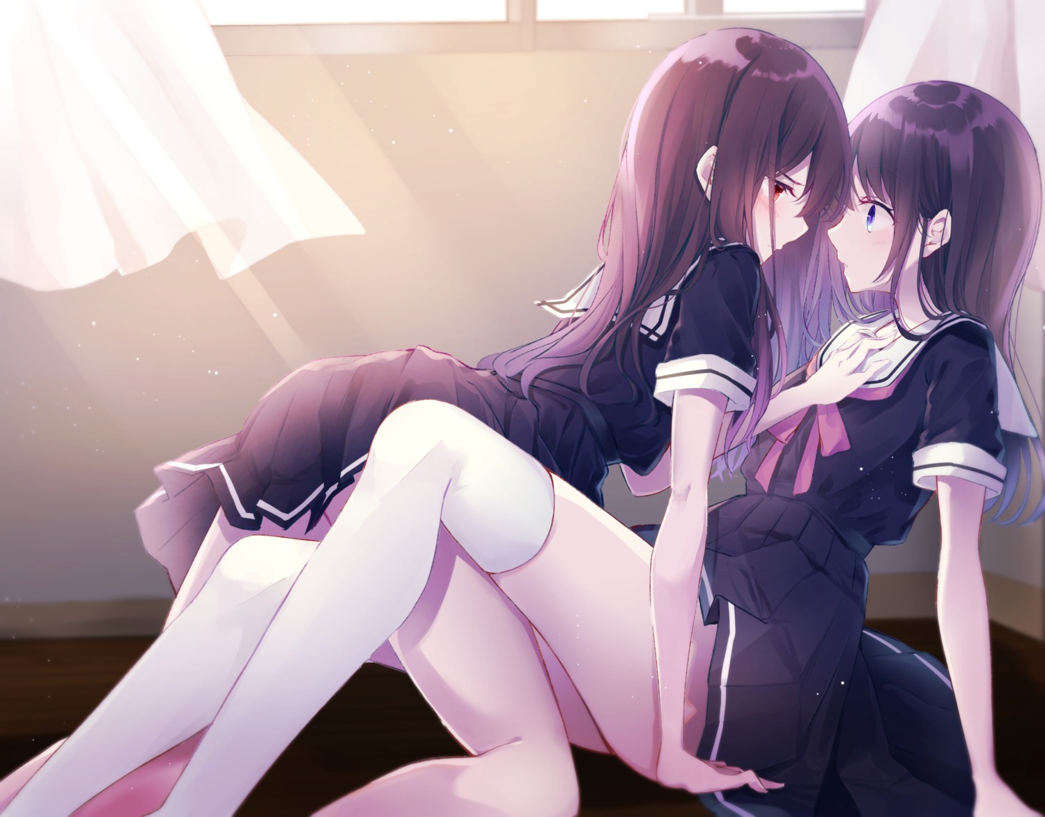 kisaragi_yuri seifuku thighhighs yuri