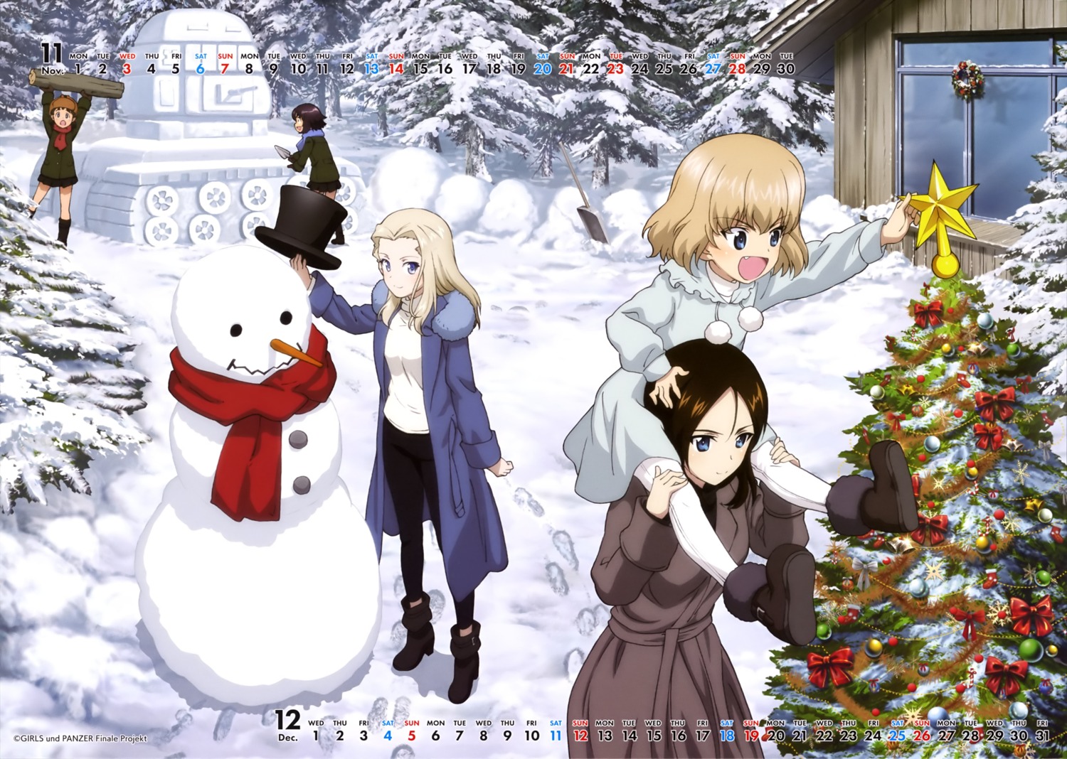 alina_(girls_und_panzer) calendar christmas clara_(girls_und_panzer) dress girls_und_panzer heels katyusha nina_(girls_und_panzer) nonna sweater uniform