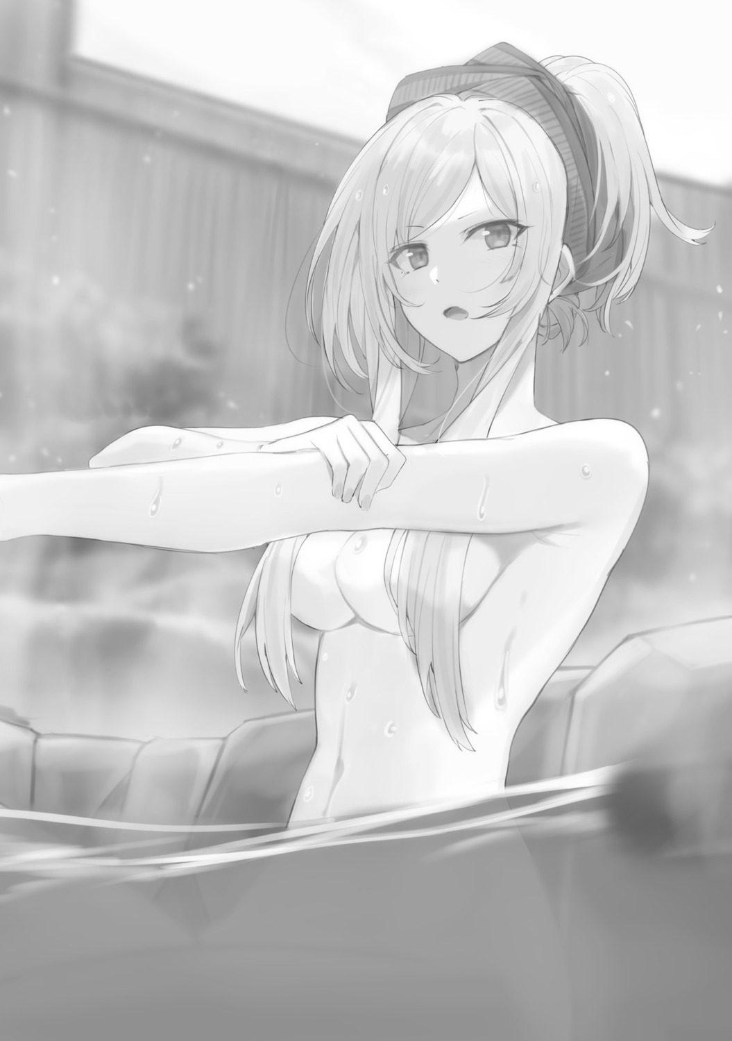 alexia_midgar bathing kage_no_jitsuryokusha_ni_naritakute! monochrome naked onsen touzai wet