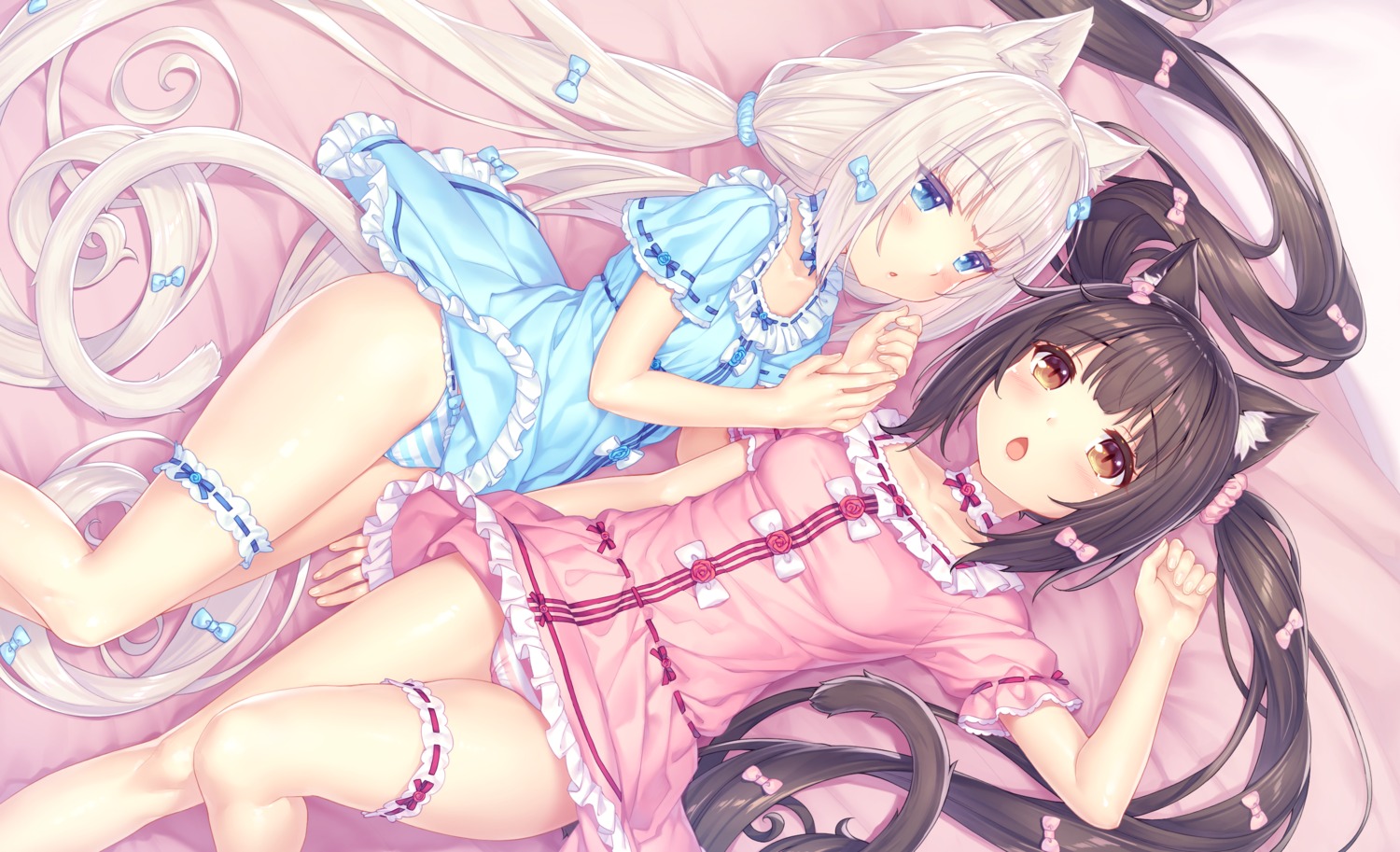 animal_ears chocola game_cg loli nekomimi nekopara pajama pantsu sayori shimapan skirt_lift vanilla