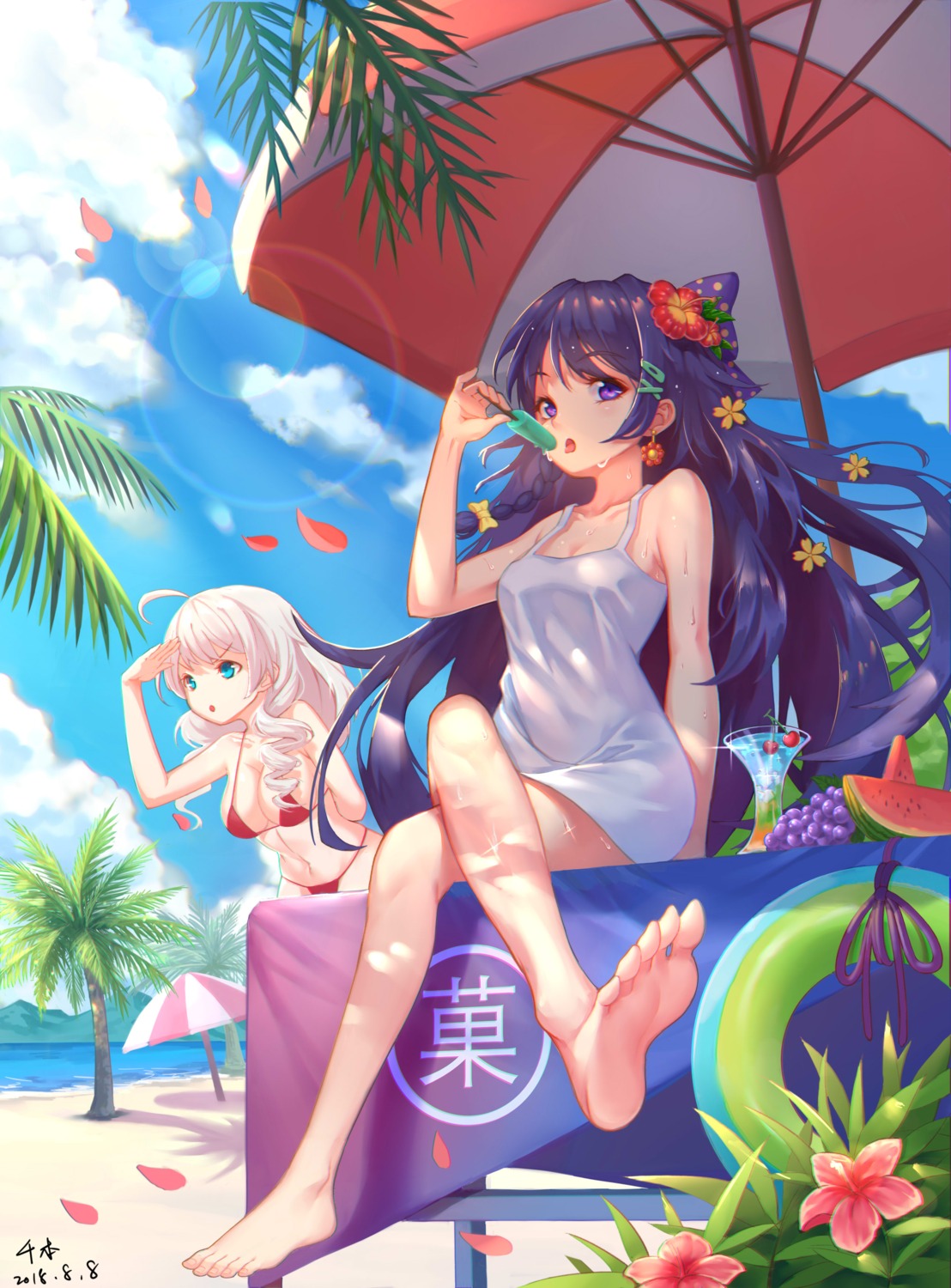 0senbon0 benghuai_xueyuan bikini cleavage dress feet honkai_impact kiana_kaslana raiden_mei summer_dress swimsuits