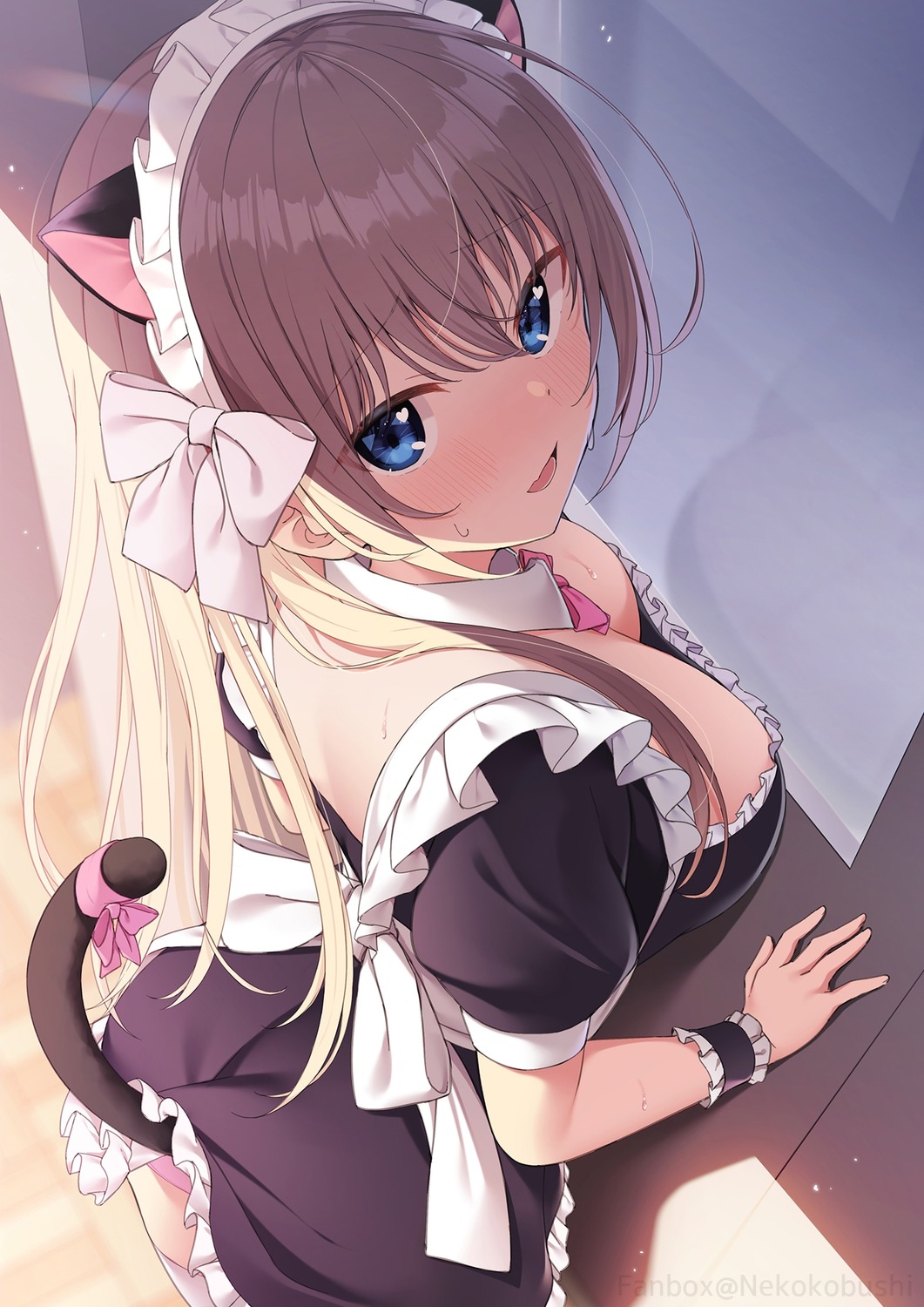 animal_ears ass maid nekokobushi nekomimi no_bra pantsu skirt_lift tail thighhighs