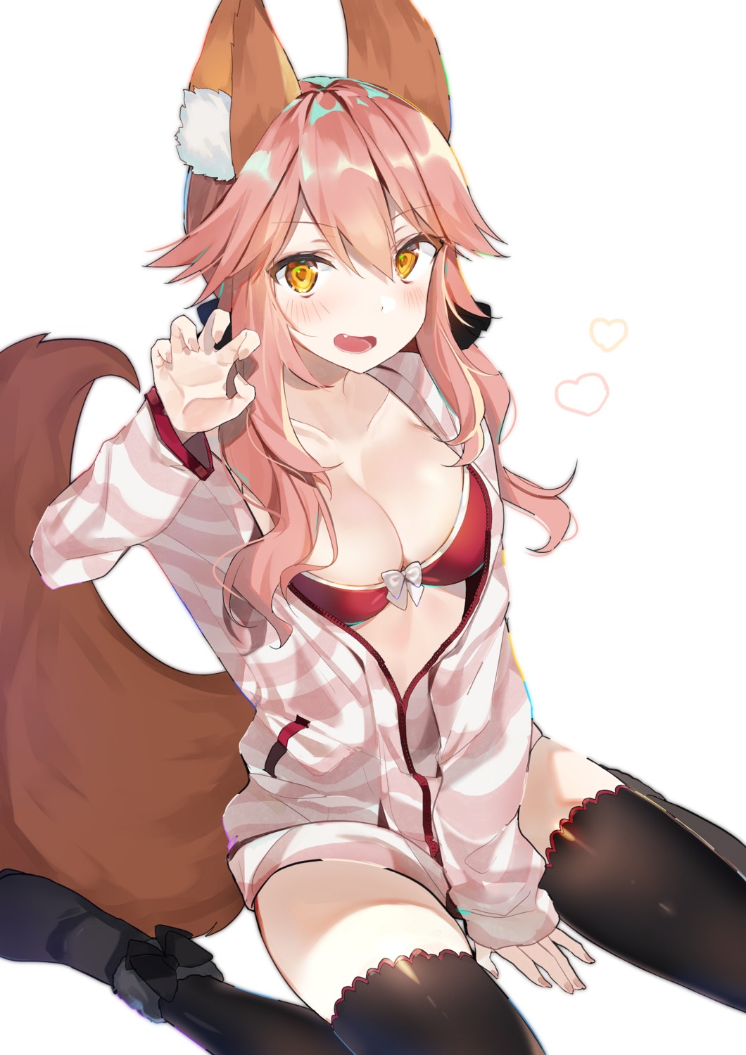 animal_ears bikini_top cleavage fate/grand_order kitsune kurutsu open_shirt swimsuits tail tamamo_no_mae thighhighs