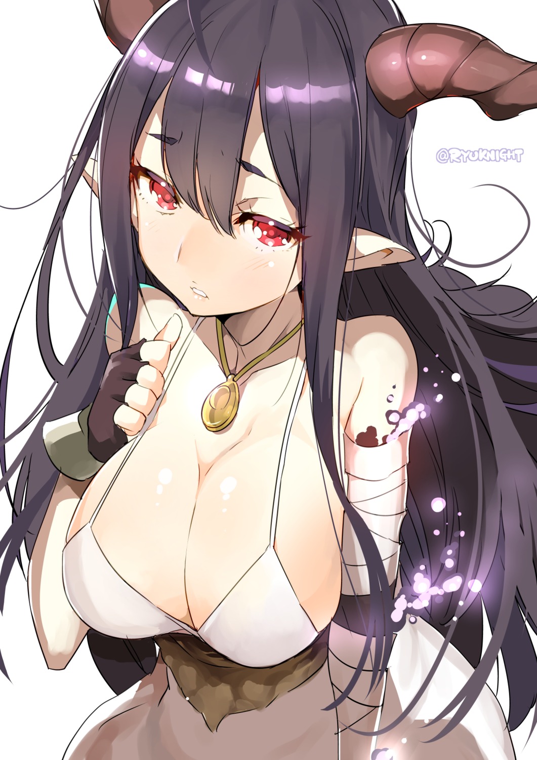 bandages cleavage danua granblue_fantasy horns naitou_ryu pointy_ears