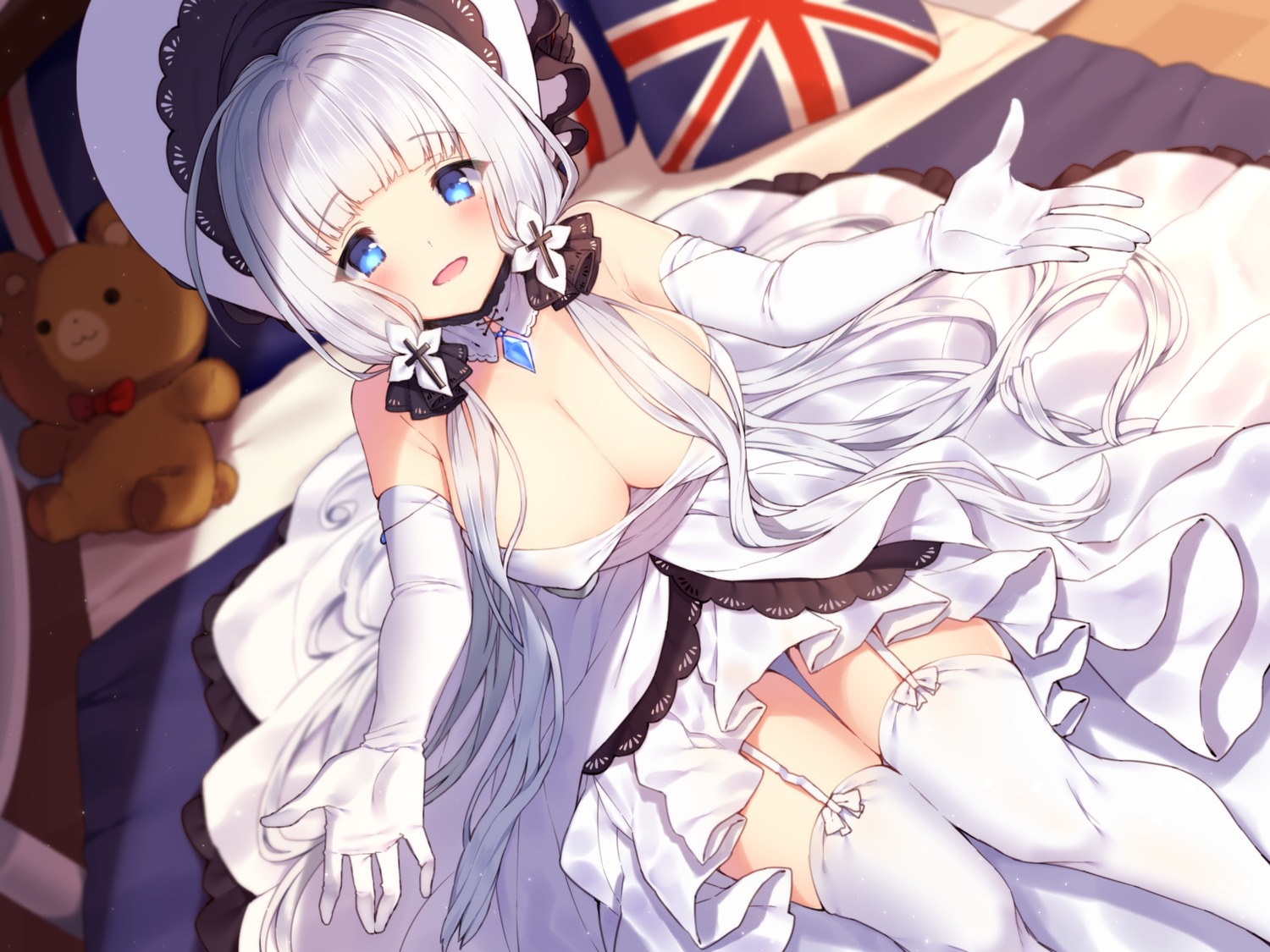 azur_lane cleavage erect_nipples illustrious_(azur_lane) stockings thighhighs usamata