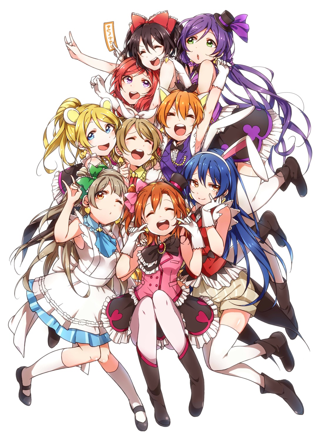 animal_ears ayase_eli bunny_ears hoshizora_rin hotechige koizumi_hanayo kousaka_honoka love_live! minami_kotori nekomimi nishikino_maki sonoda_umi thighhighs toujou_nozomi yazawa_nico