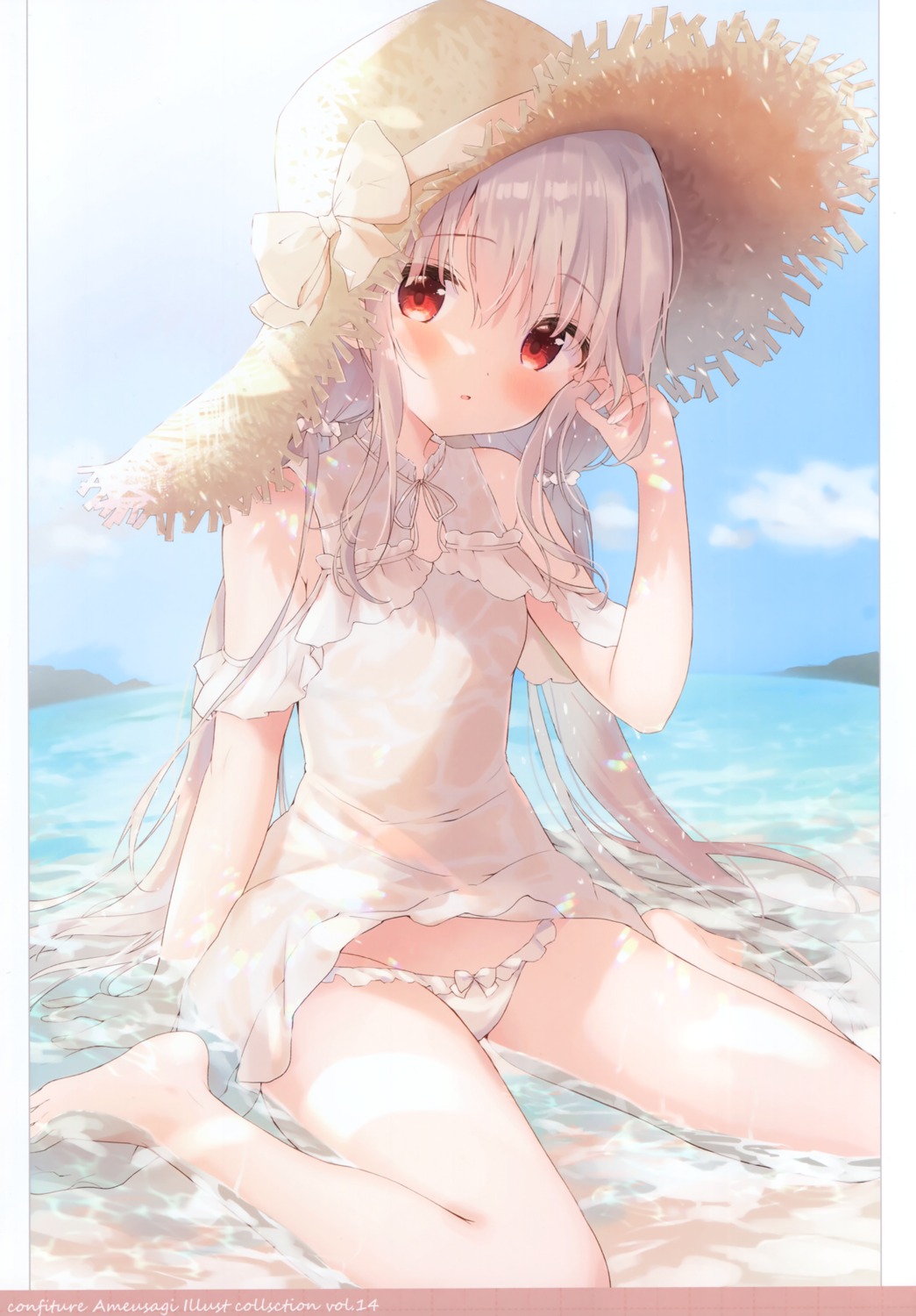 ame_usagi amedama_con dress no_bra pantsu shirousa_mei summer_dress wet wet_clothes