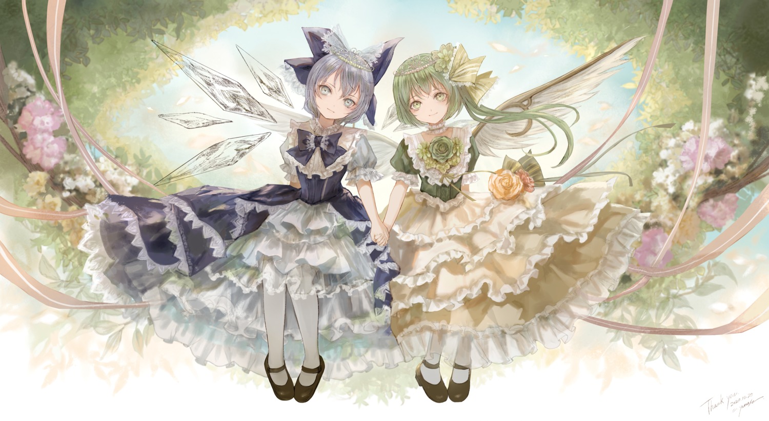 cirno daiyousei keiko_(mitakarawa) lolita_fashion see_through skirt_lift thighhighs touhou wings