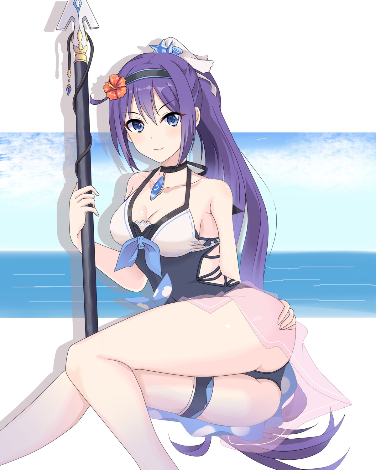 cleavage garter ogami_mifuyu princess_connect princess_connect!_re:dive see_through swimsuits tagme weapon