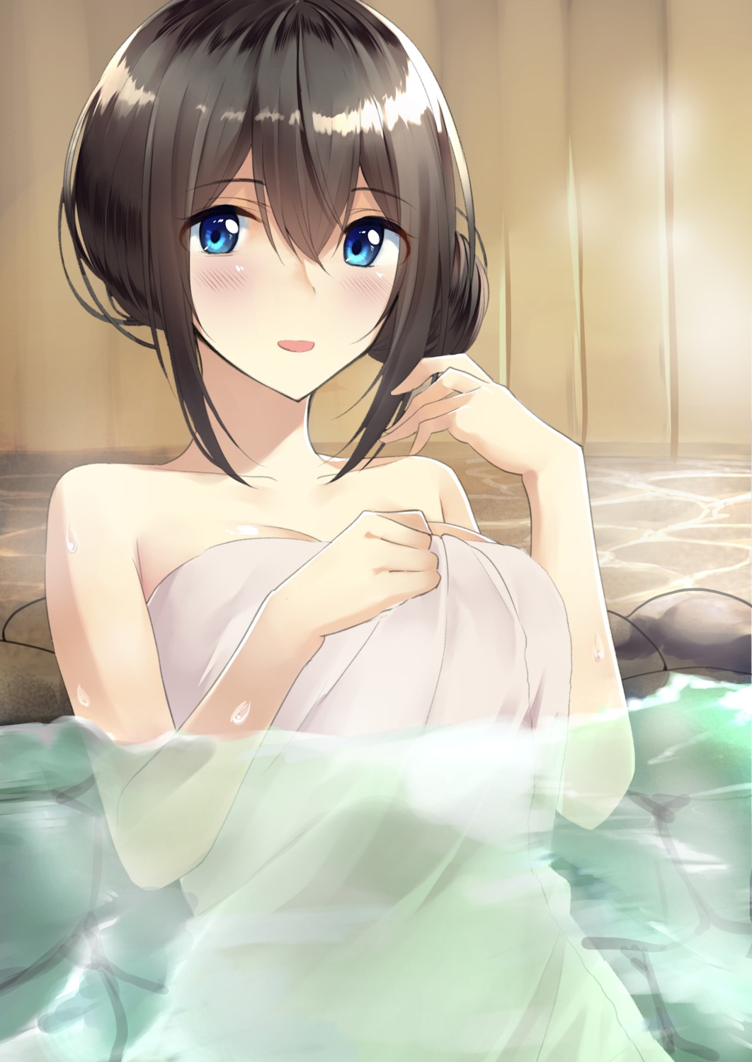 bathing breast_hold megurumiru onsen sagisawa_fumika the_idolm@ster the_idolm@ster_cinderella_girls towel wet