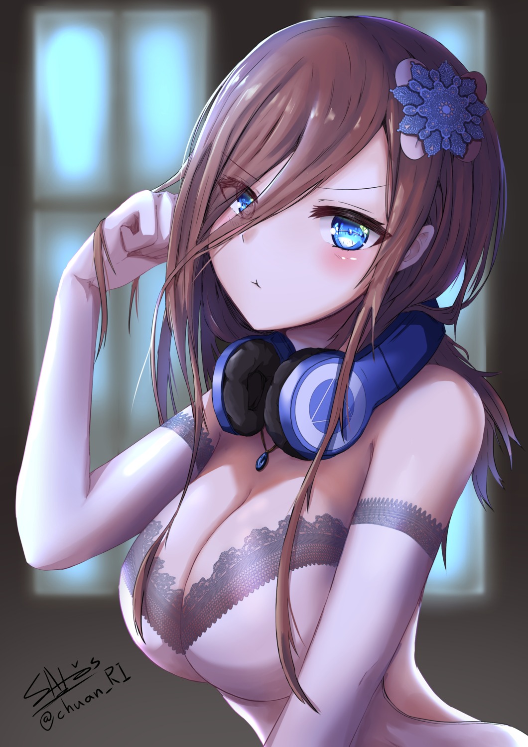 5-toubun_no_hanayome cleavage dress headphones ichikawayan nakano_miku no_bra