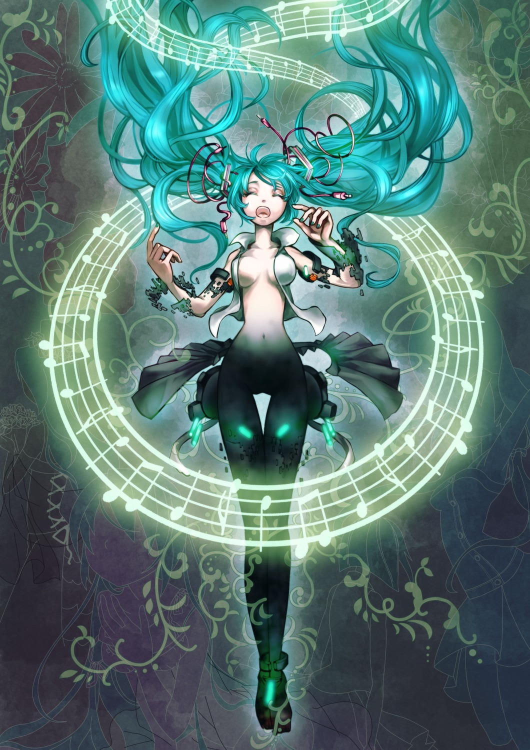 hatsune_miku kasago miku_append open_shirt vocaloid vocaloid_append