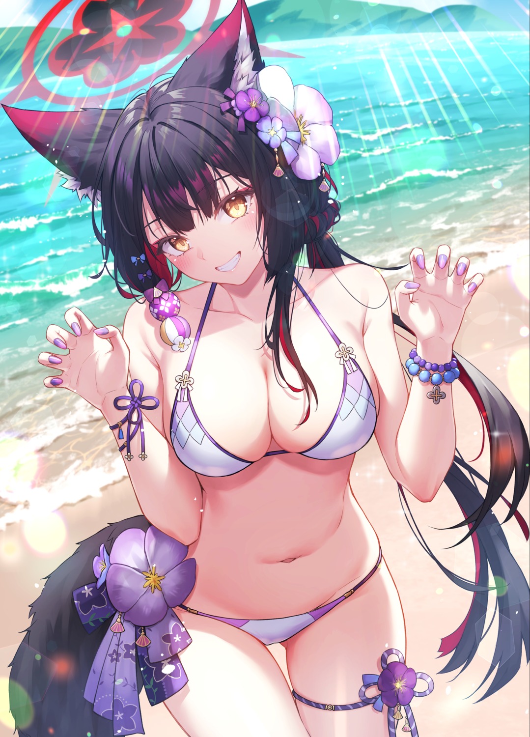 animal_ears anjaku112 bikini blue_archive garter halo kitsune kosaka_wakamo swimsuits tail