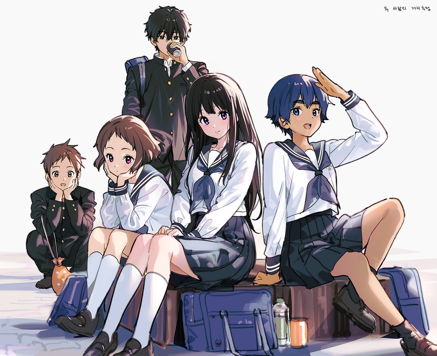 chitanda_eru fukube_satoshi hyouka ibara_mayaka mery_(yangmalgage) oohinata_tomoko oreki_houtarou seifuku