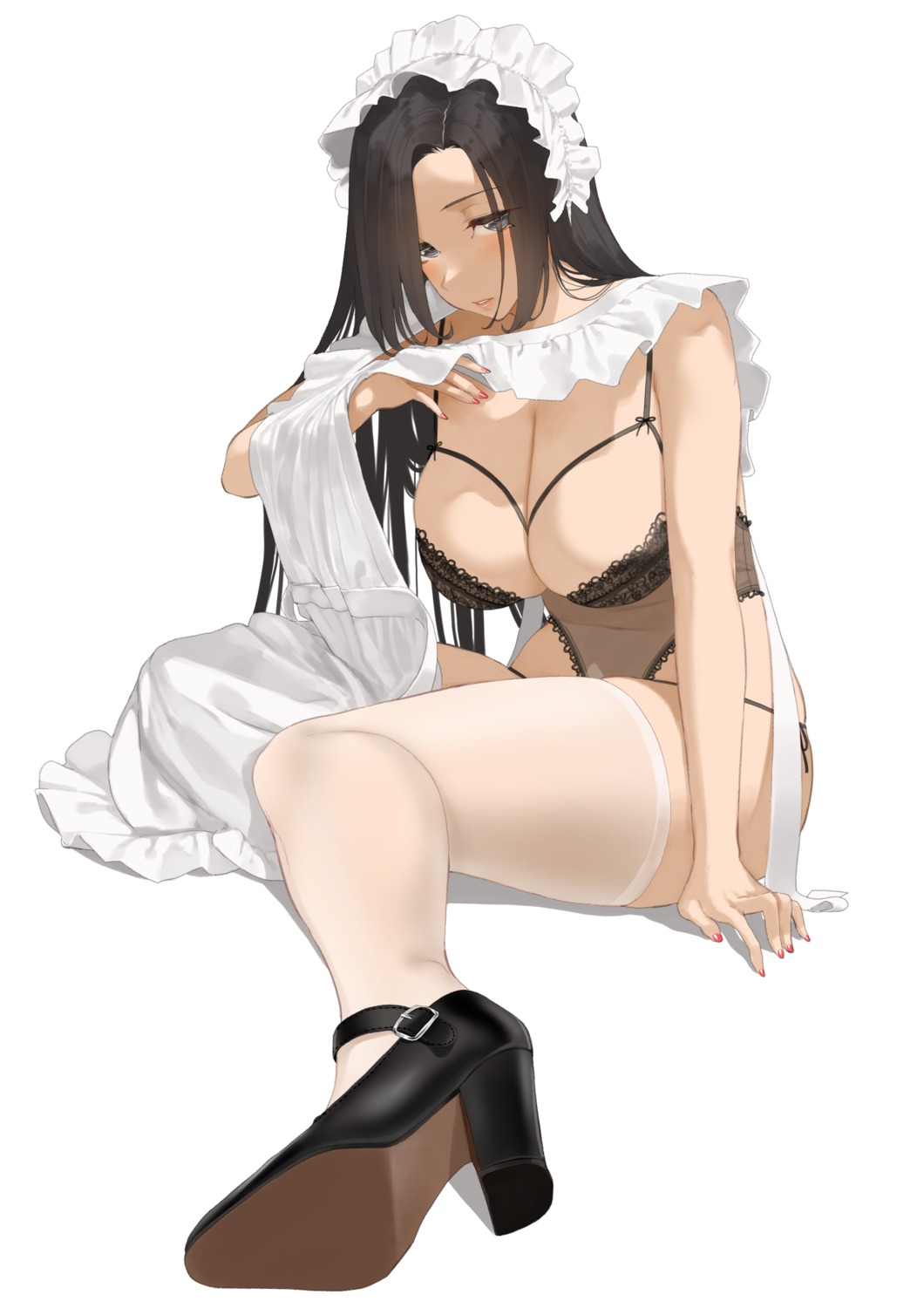 bra heels lingerie maid pantsu see_through string_panties thighhighs throtem