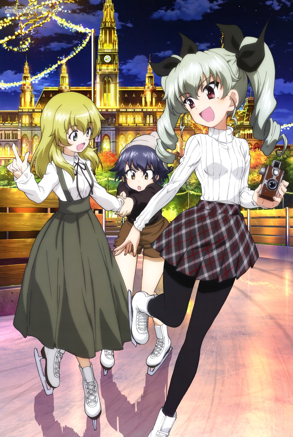 anchovy carpaccio girls_und_panzer ice_skating pantyhose pepperoni sweater wang_guo_nian