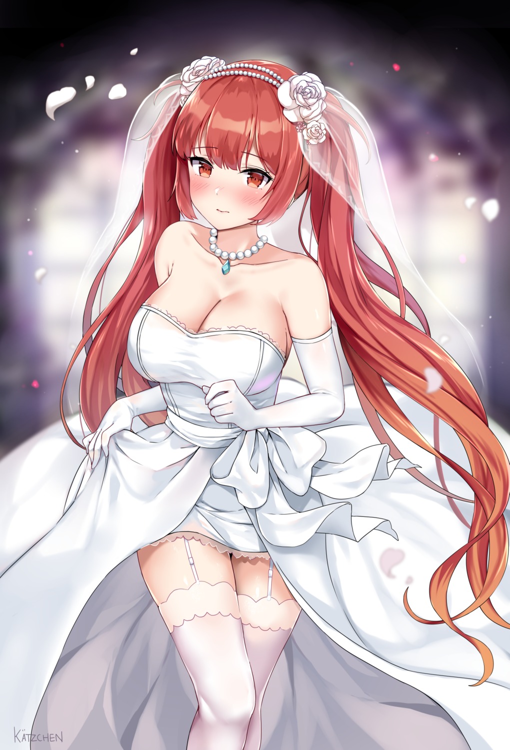 azur_lane cleavage dress honolulu_(azur_lane) kaetzchen stockings thighhighs wedding_dress