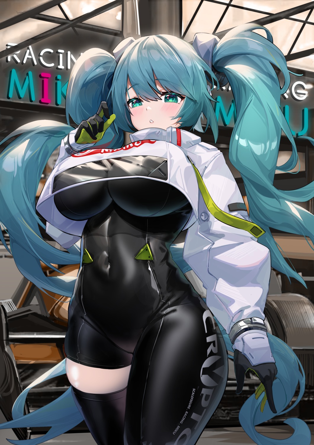 bodysuit cleavage goodsmile_racing hatsune_miku racing_miku see_through shuibo thighhighs vocaloid