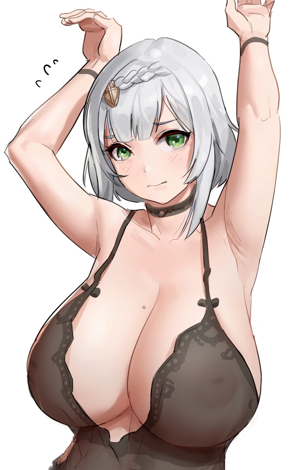 genshin_impact lingerie nipples noelle_(genshin_impact) see_through shikube sketch