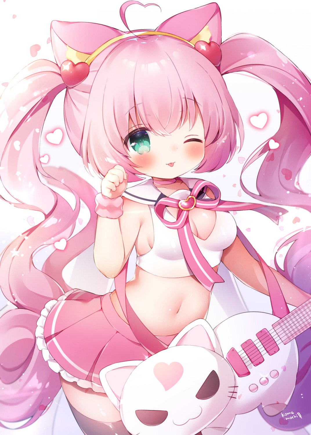 animal_ears guitar momozu_komamochi nekomimi no_bra rosia_(show_by_rock!) show_by_rock!! tail thighhighs