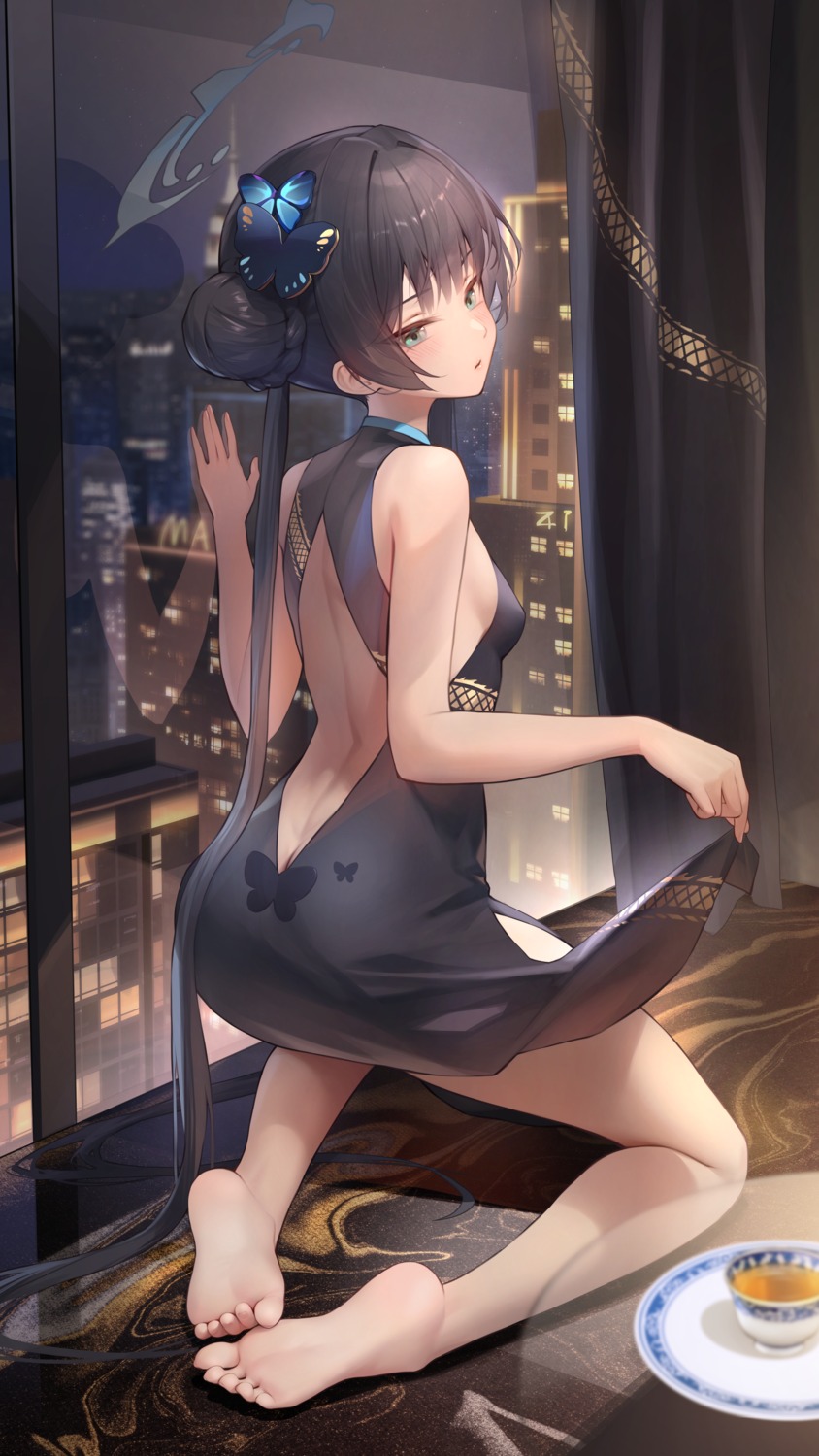 artist_revision ass blue_archive chinadress halo loli no_bra risa_(pixiv23908854) ryuuge_kisaki skirt_lift