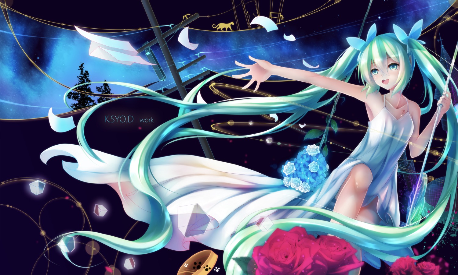 asahi_kuroi cleavage dress hatsune_miku tattoo vocaloid