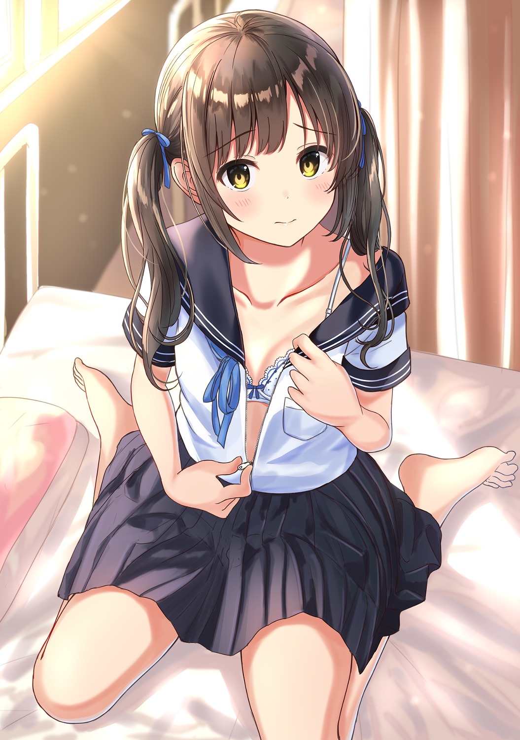 bra burenbo cleavage open_shirt seifuku