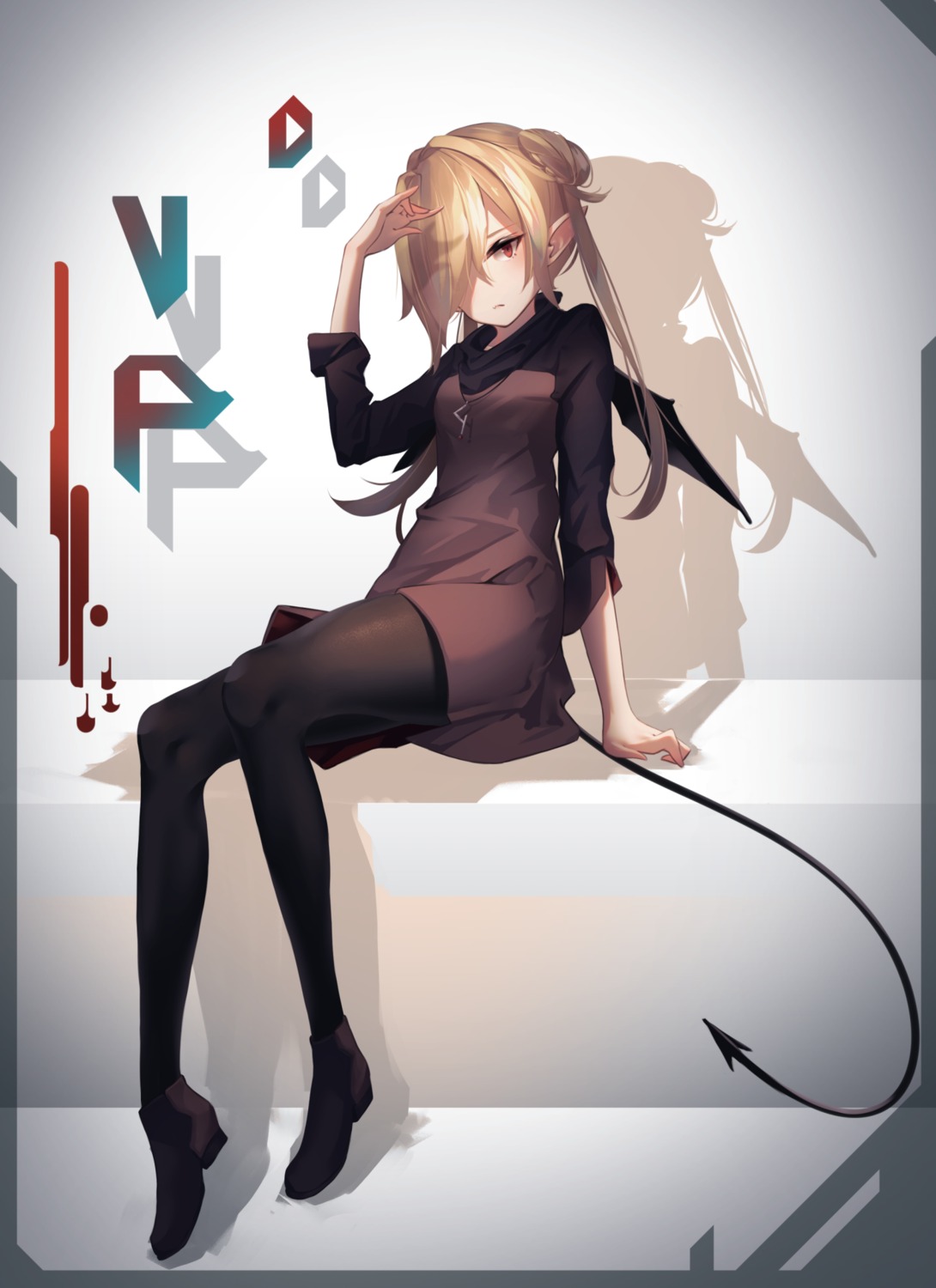 dress ka11_ca pantyhose pointy_ears tail wings