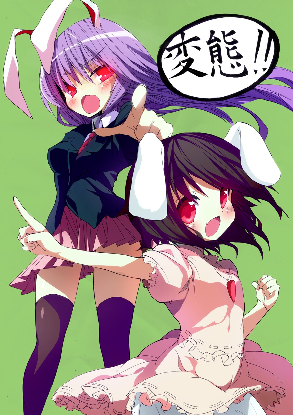 animal_ears bunny_ears inaba_tewi reisen_udongein_inaba shimejinameko thighhighs touhou