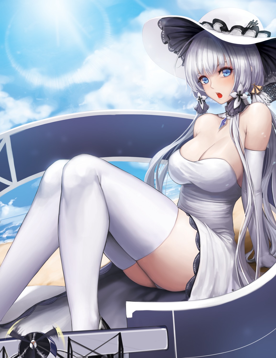 azur_lane cleavage dress heels illustrious_(azur_lane) kibellin pantsu thighhighs