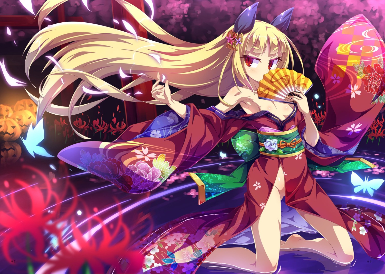 blazblue breasts loli no_bra nopan open_shirt rachel_alucard toraishi_666 wet yukata